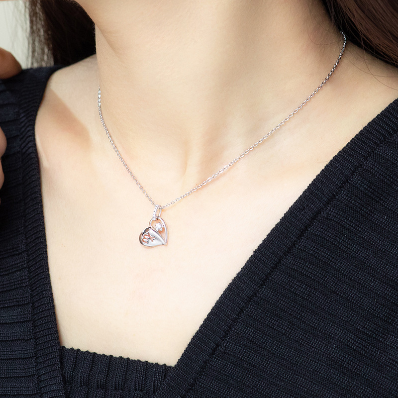 Xuping Jewelry's new white gold plated, zircon inlaid collarbone chain, copper alloy electroplated, Japanese and Korean heart-shaped necklace for women Specification image