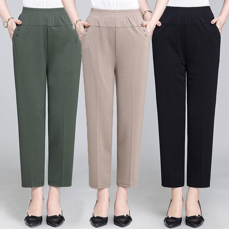 New summer thin mom pants, casual 9-inch pants for middle-aged and elderly people, loose straight-leg high-waisted and stretched-waist women's pants Application Scenario