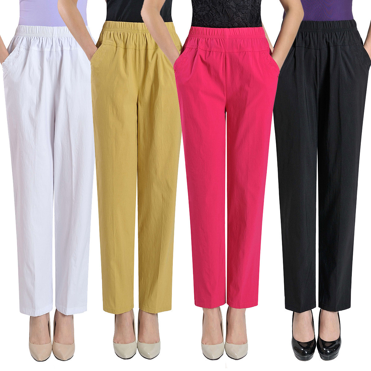 Original manufacturer's 20 summer new mom pants for middle-aged and elderly women, thin, high-waisted, loose, casual and elastic women's pants