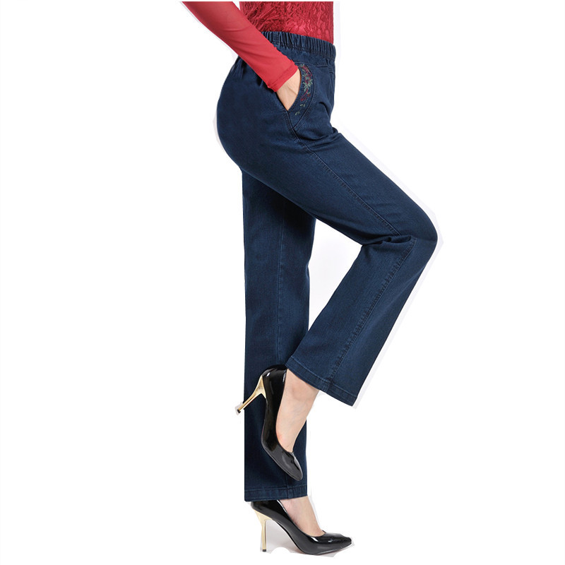 Women's pants for middle-aged and elderly people, jeans for middle-aged women, high-waisted, large-sized, loose jeans for mothers, and tight-waisted pants details Picture