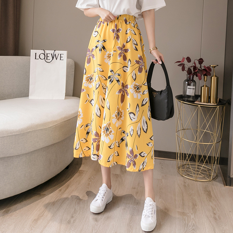 Daisy Skirt 20 New Women's high-waisted floral chiffon skirt Long new hip-hugging A-line skirt details Picture