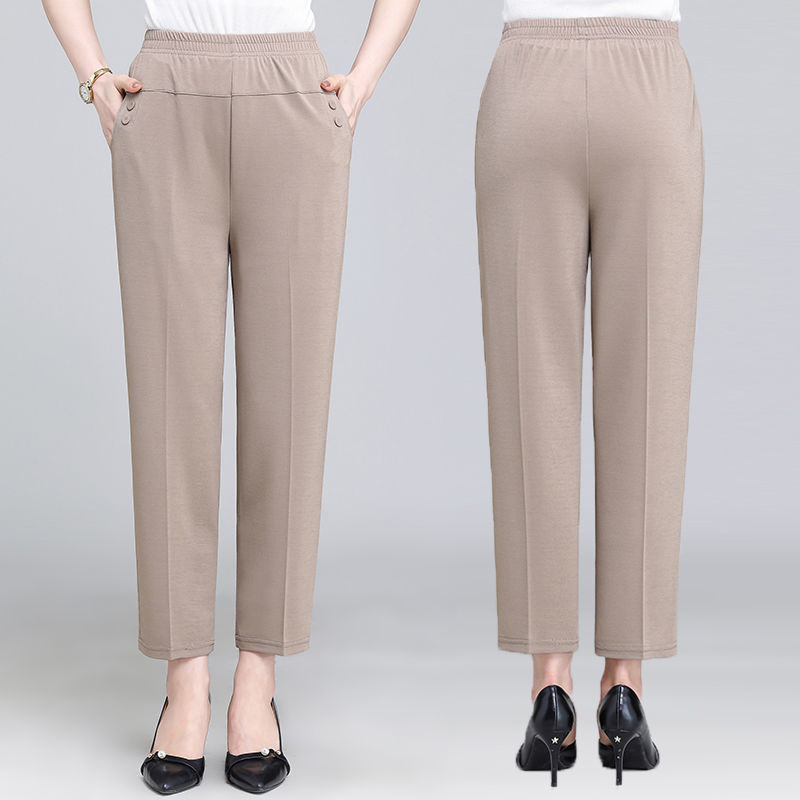 New summer thin mom pants, casual 9-inch pants for middle-aged and elderly people, loose straight-leg high-waisted and stretched-waist women's pants Specification image