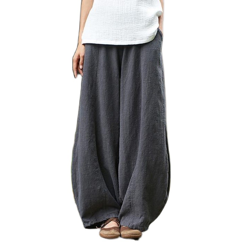 Baggy pants, large-sized women's pants, wide-leg pants, spring and summer loose, radish cotton and linen, artistic retro casual pants, long pants Item Picture