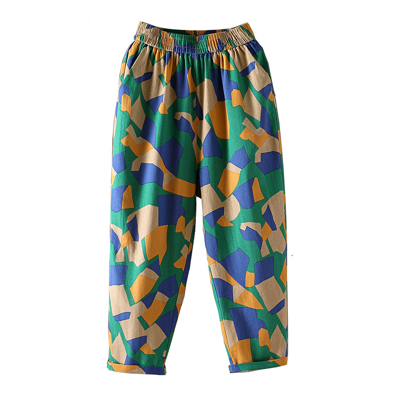 Cotton and linen pants, thin summer pants for women, Harem pants, loose printed oversized pants, mom pants for women, linen 9-inch casual pants Item Picture