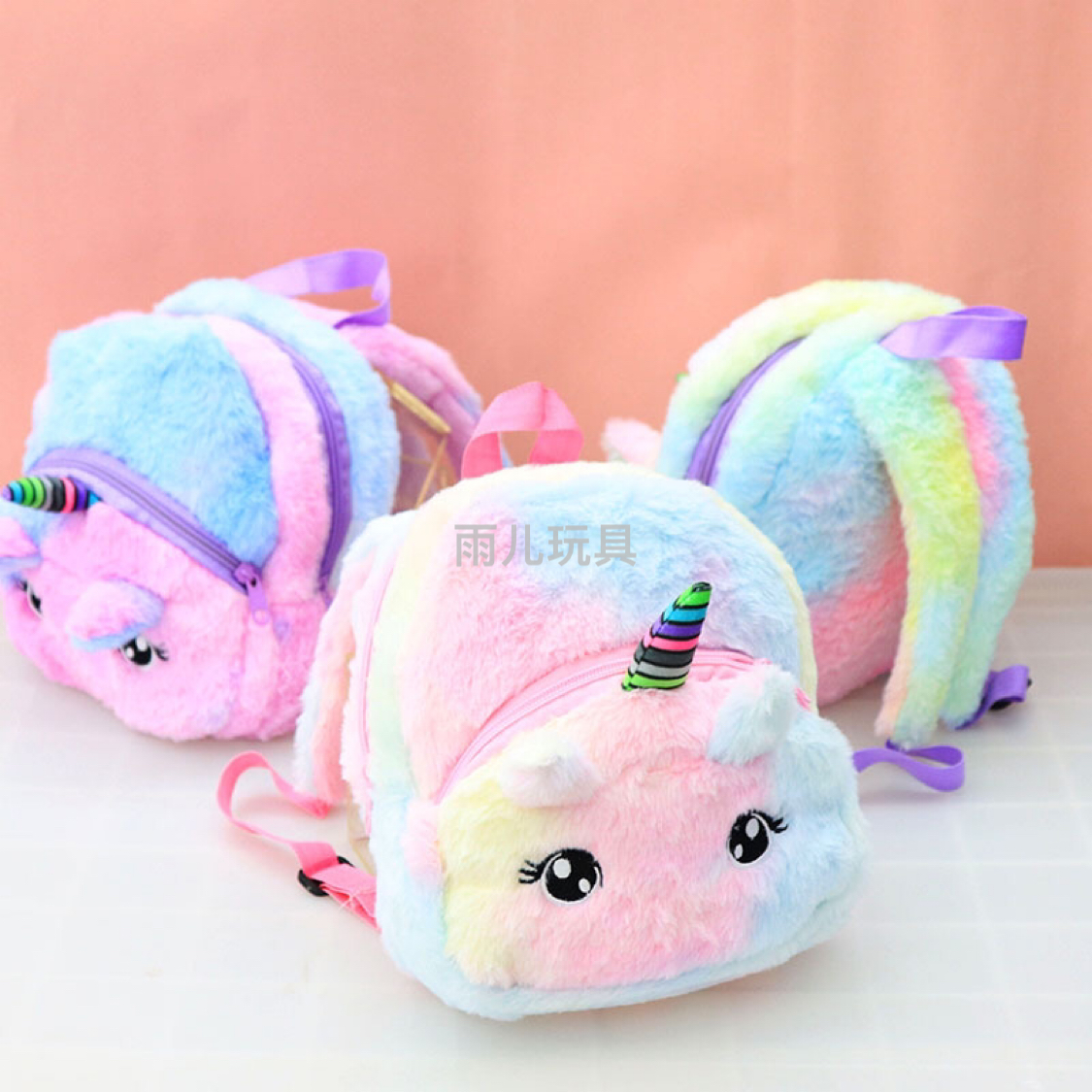 Plush toy schoolbag, unicycle backpack, cartoon unicycle schoolbag, furry unicycle double-pull backpack Item Picture