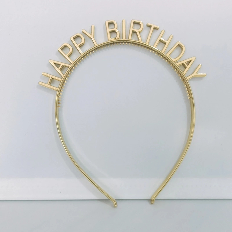 Cross-border birthday happy headband, European and American gold and silver nightclub hair accessories, Birthday headband, plastic headwear wholesale Specification drawing