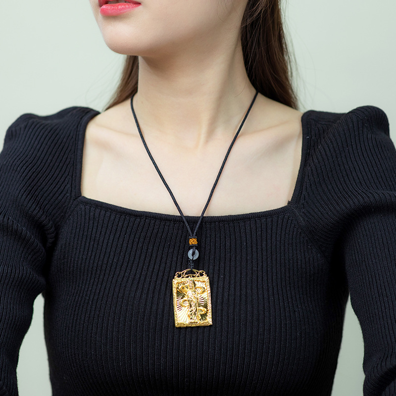 Xuping Jewelry's new product tag, customizable pendant, 24k color, fashionable and retro Guanyin pendant, sweater chain, necklace for women Specification image