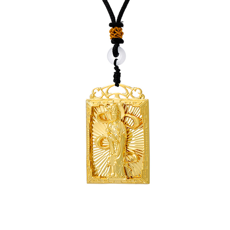Xuping Jewelry's new product tag, customizable pendant, 24k color, fashionable and retro Guanyin pendant, sweater chain, necklace for women Item Picture