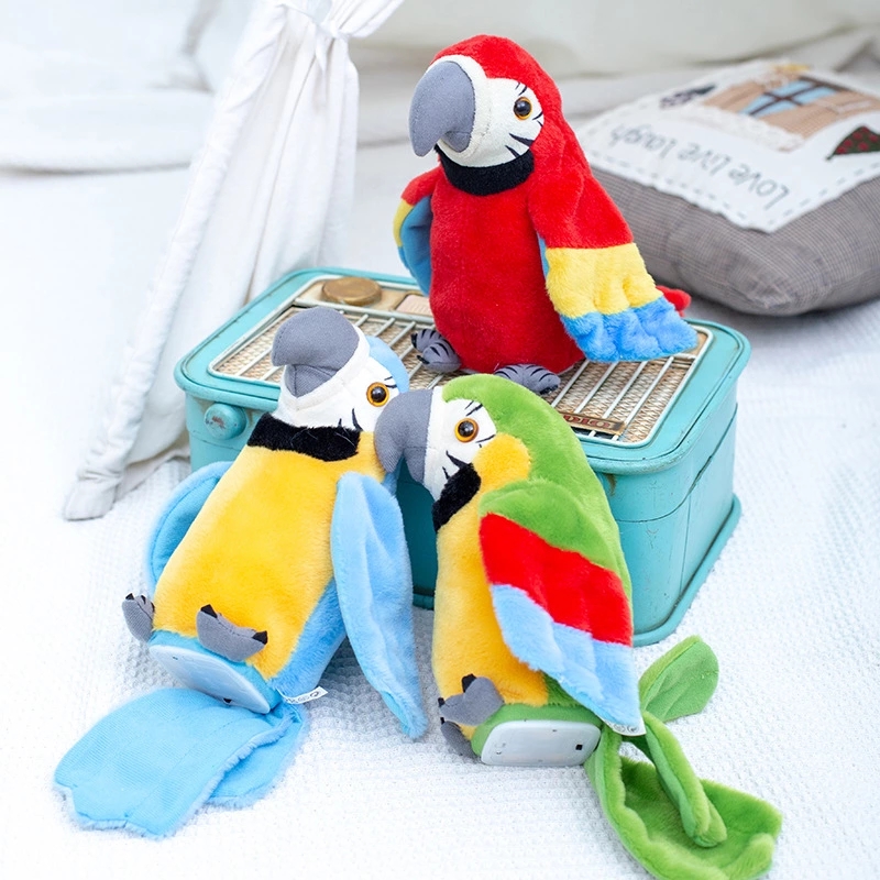 Novel audio parrots learning to speak, flapping their wings, electric educational plush toys, and parrot figurines are selling well at street stalls details Picture