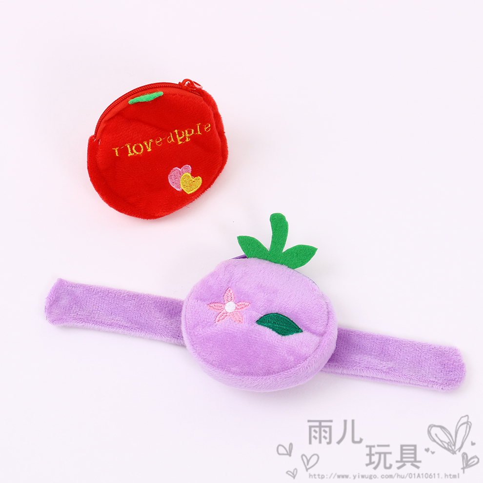 Fruit and vegetable cartoon plush coin purse, coin bag, student and children's toys, papa ring, creative bag, bracelet details Picture