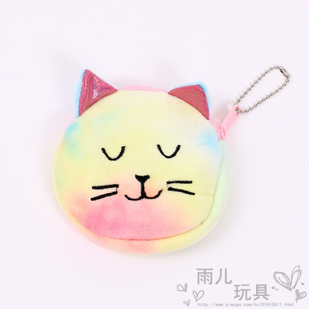 Little animal cat mini coin storage bag, children's cartoon cute plush headphones, data cable, small coin purse details Picture