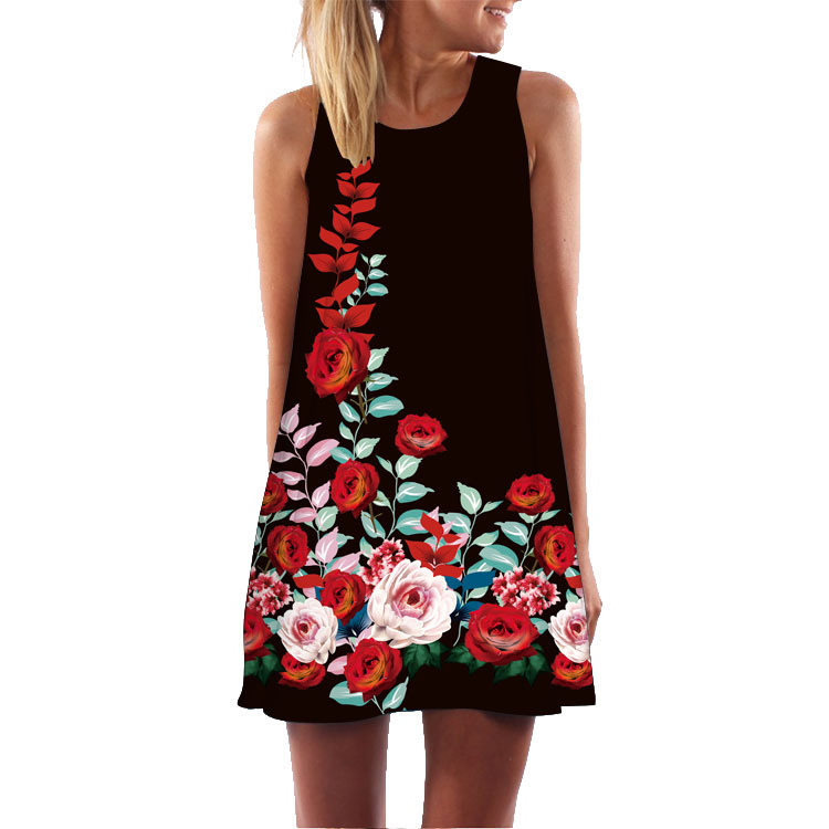 2021 Spring/Summer New Amazon cross-border European and American women's 3D printed sleeveless dress, plus-size sexy A-line dress Application Scenario