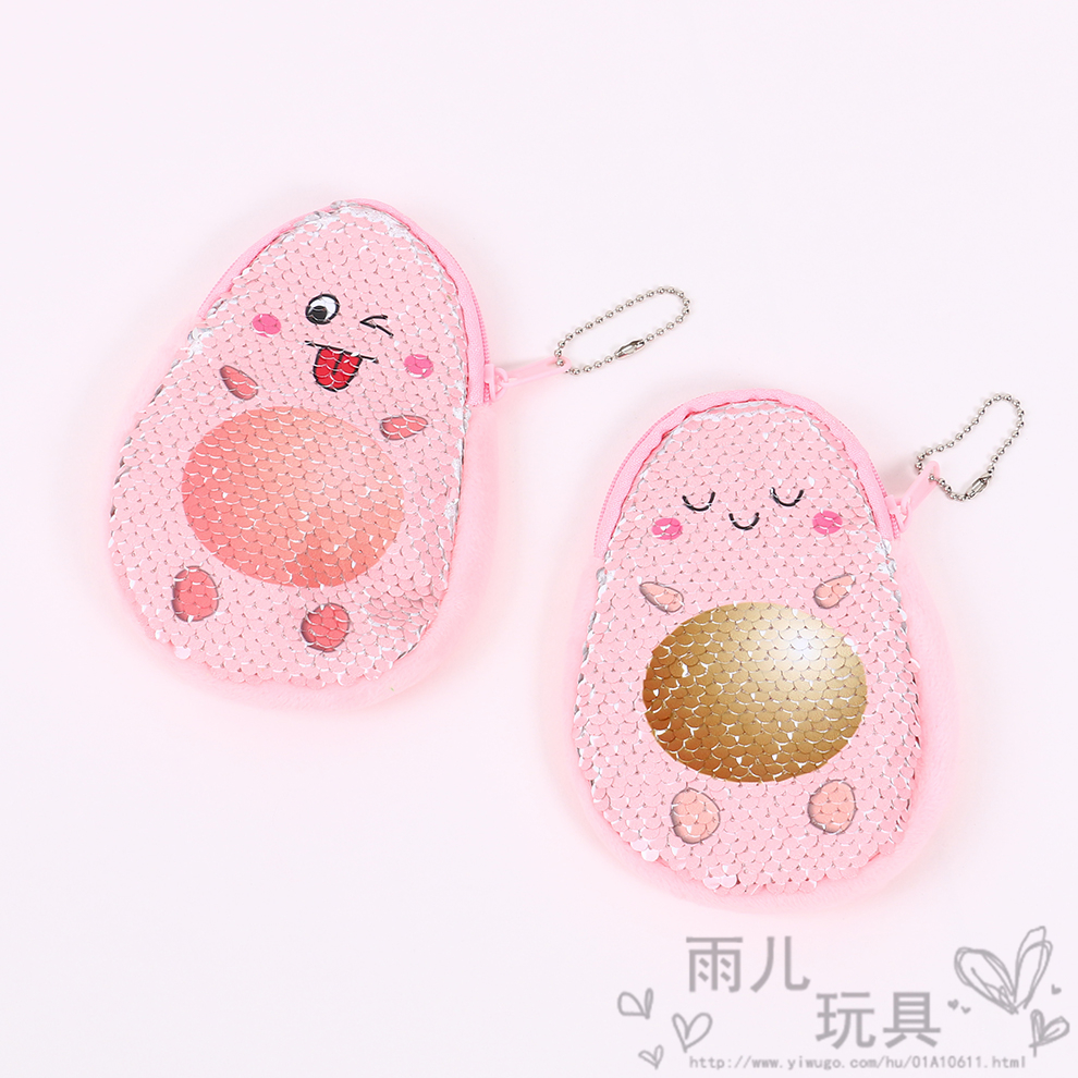 New cute avocado plush coin purse, coin case, earphone case, pendant, printed sequined avocado wallet Item Picture