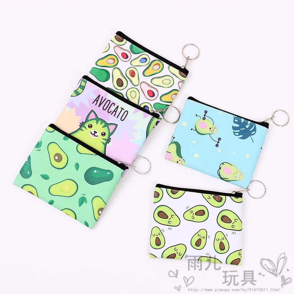 Avocado coin purse, storage bag, cloth bag, portable Korean cartoon women's clutch, fabric mini leather small bag full figure
