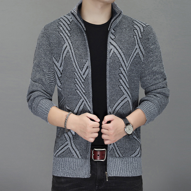Fleece and thick knitted sweater winter new fashion men's men's casual cardigans for youth and all-match warm sweater coat