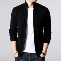 Boutique men's casual wool sweater cardigan autumn men's stand collar sweater coat zipper sweater solid color
