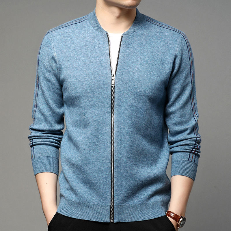Knitted jacket sweater men's autumn new solid color baseball collar sweater men's Korean casual zipper cardigan coat