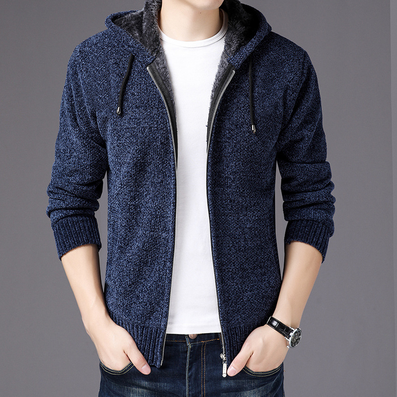 Young hooded hoodie men's autumn and winter cashmere men's Korean knitted cardigan men's winter zipper jacket