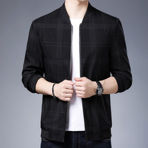 New fall 2021 Baseball collar thin men's jacket casual dad plaid coat men's jacket