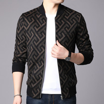 Autumn and winter men's stand-up cardigan jacket middle-aged and young Korean casual baseball jacket personalized printed jacket