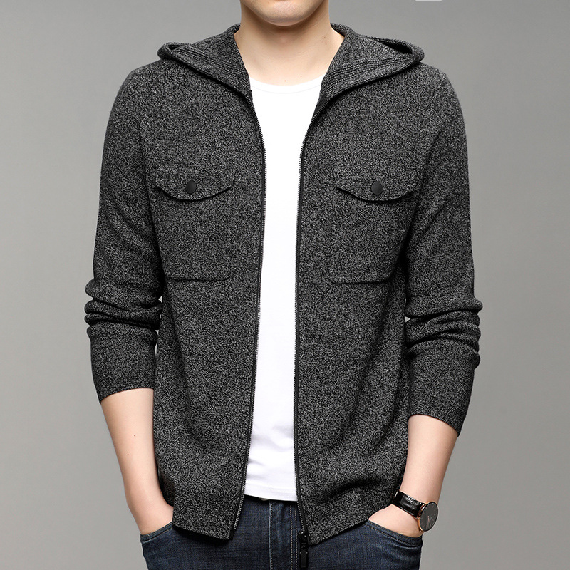 Cardigan men autumn new youth hooded casual pure color sweater men's fashionable loose sweater coat