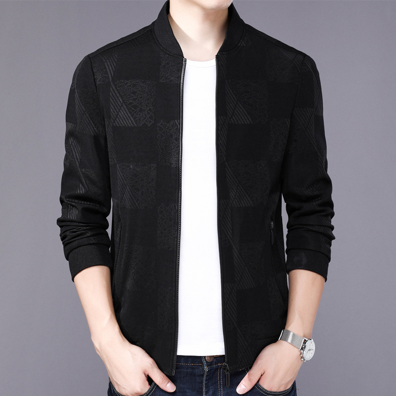Spring and autumn men stand collar black jacket 2021 Korean fashion casual handsome jacket middle-aged men dad jacket