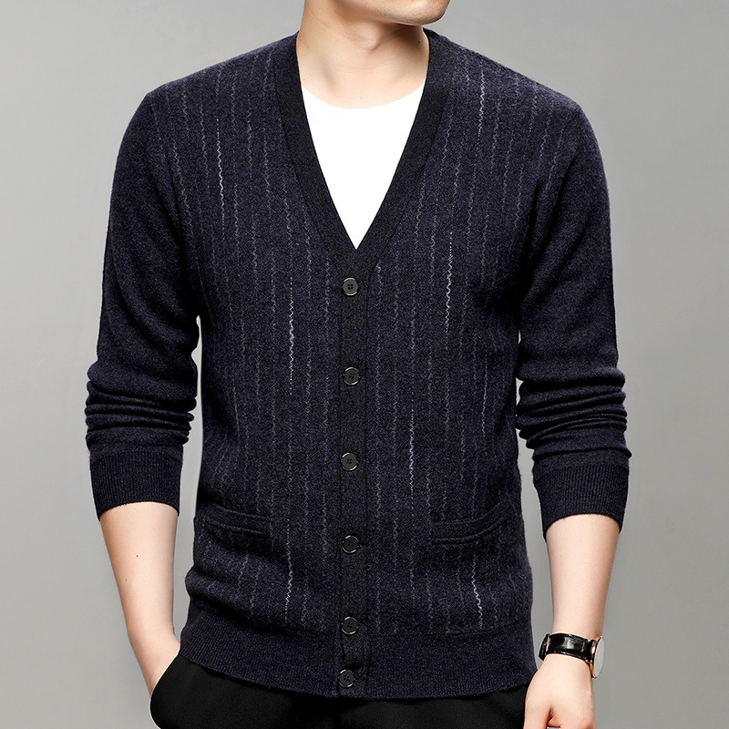 Young and middle-aged sweater men fall New Jersey cardigans V collar single breasted dad wear sweater coat