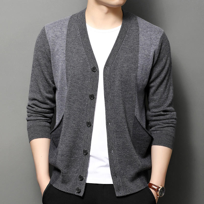 Fall 2021 new V-neck sweater men's Korean fashion color contrast knit coat men's fashion sweater cardigans