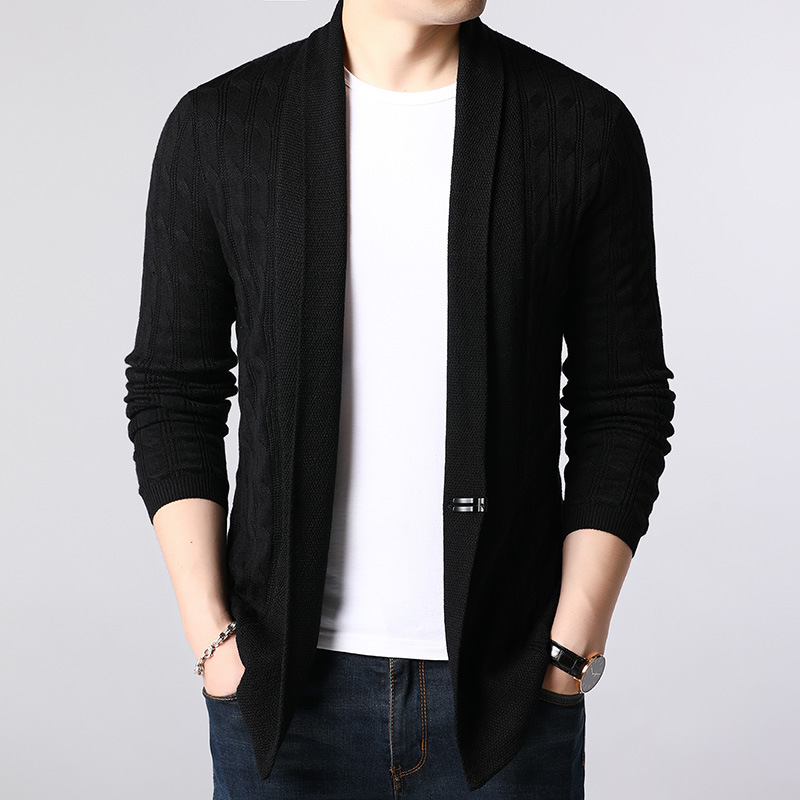 2021 Cardigan men's sweater coat autumn long sleeve Korean casual men's plain color sweater slim trend sweater