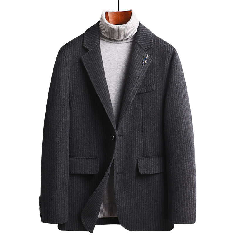 Fine hand-made double-sided suit Striped wool suit for men thickened cashmere suit for men