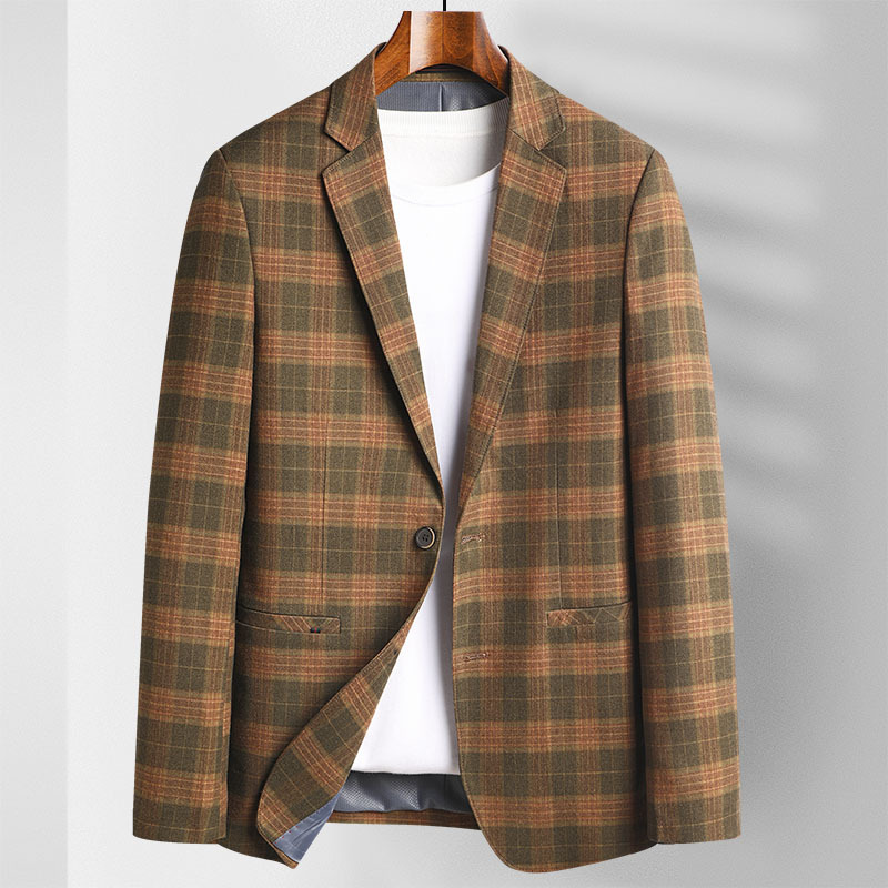 Boutique trend suit male spring and autumn men's leisure suit middle-aged and young Korean plaid small suit trend coat male