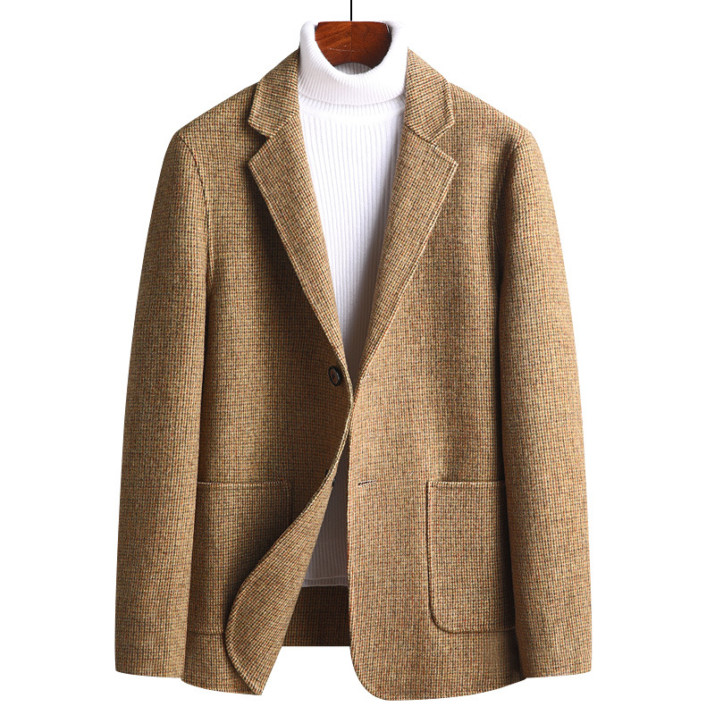 Fine handmade double-sided suit thousand bird case wool suit men cashmere small suit women suit coat men