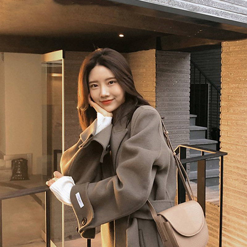 2020 autumn/winter new double-sided cashmere coat women's long Korean loose plain lace woolen coat women