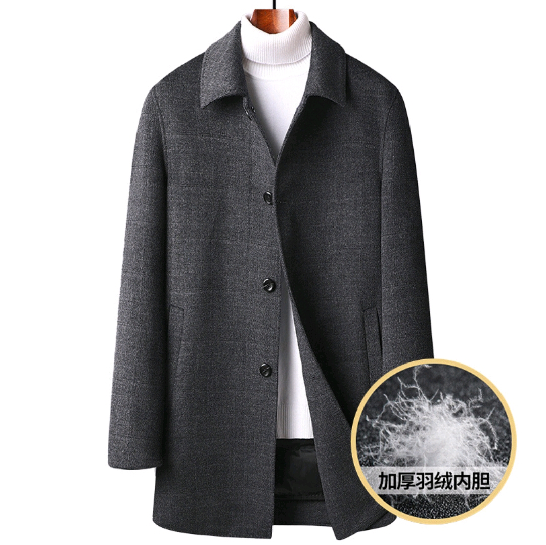 Autumn and winter down down inner double-faced woolen overcoat Men's cashmere tweed coat medium length wool double-faced woolen overcoat