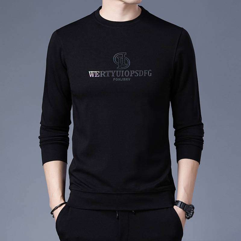Spring and autumn new long-sleeve T-shirt men round collar pullover jacket Korean youth leisure printed black hoodie tide
