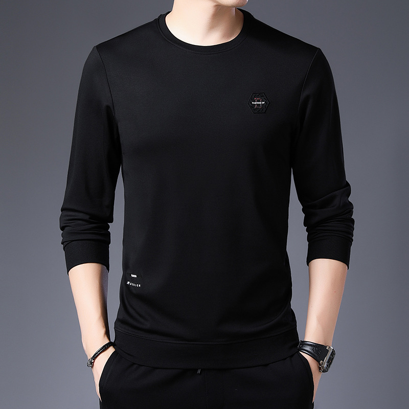 Young and middle-aged men printed pullover round collar T shirt autumn new fashion handsome hoodie bottom shirt leisure long sleeves