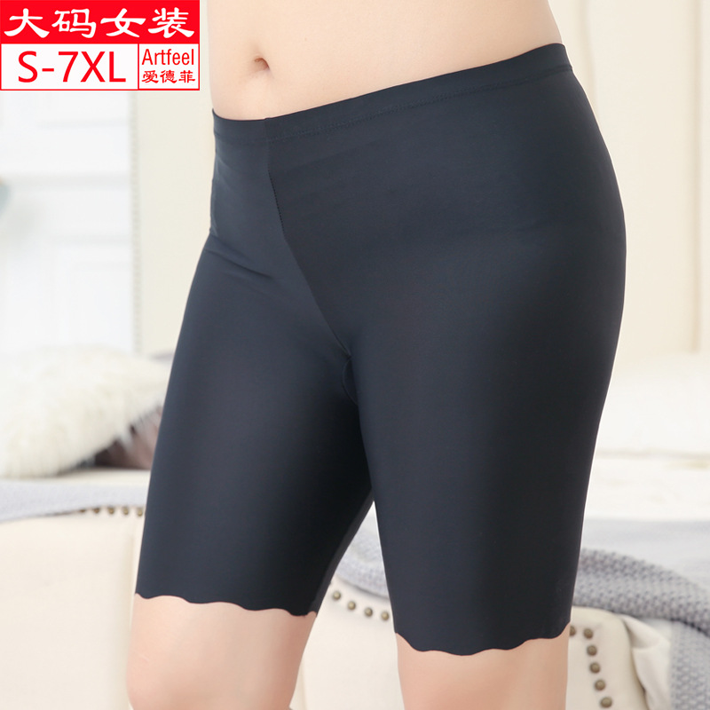 Plate-size women's one-piece hair replacement for chubby girls, leggings for women, 5-inch nylon ice silk wavy edge safety pants for summer