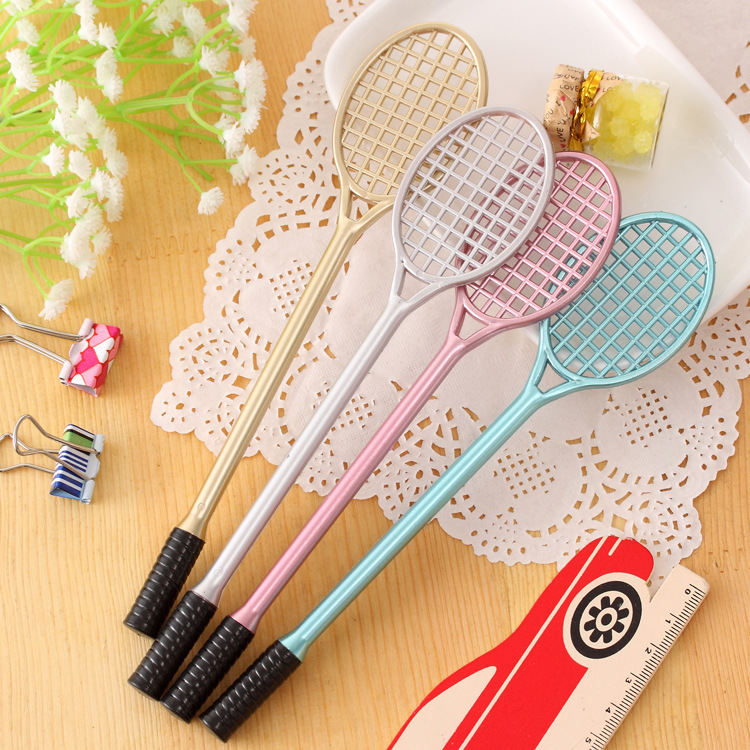 Creative simulation tennis racket, metallic color gel pen, black 0.5mm, student gel pen wholesale, student stationery manufacturer Specification image