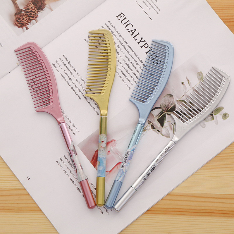 Wholesale of creative cartoon comb-shaped gel pens, black gel pens, signature pens, student gel pens, stationery and school supplies details Picture