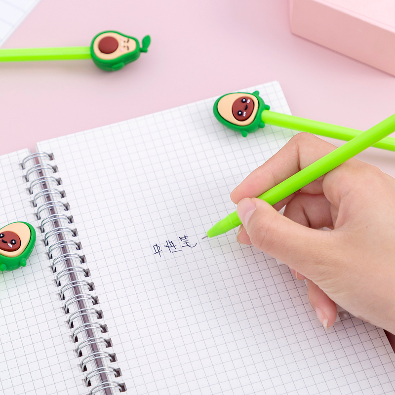 Student creative cartoon expression avocado gel pen, black 0.5mm, student stationery gel pen wholesale and customization Specification image