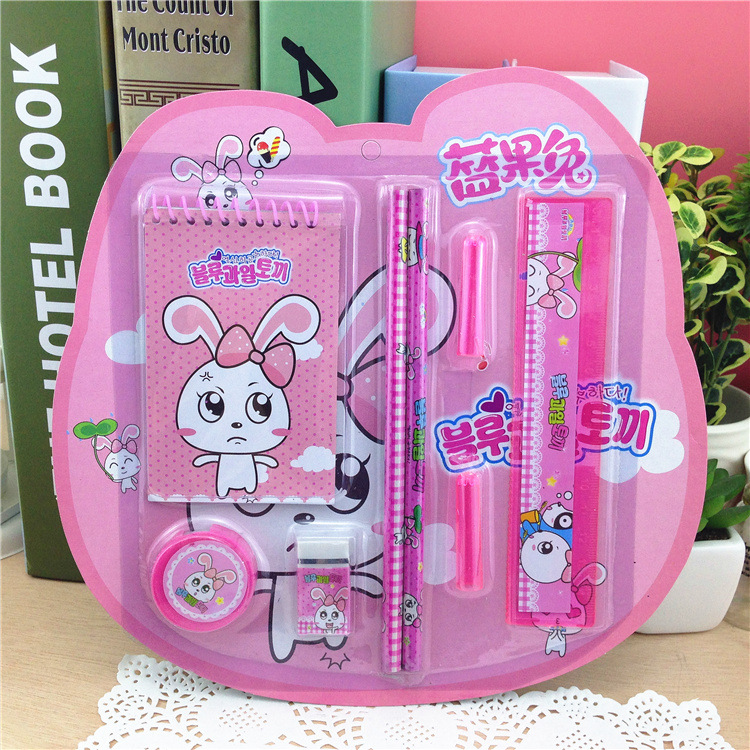 Blue Fruit Rabbit Pink and Blue 8-piece Stationery Set TZ804 Student Stationery set wholesale Taobao supply details Picture
