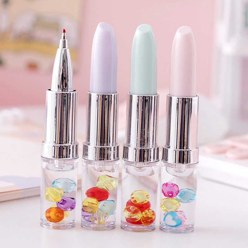 Creative oil color diamond candy-colored girl lipstick gel pen black 0.5 student gel pen stationery wholesale and customization Specification image
