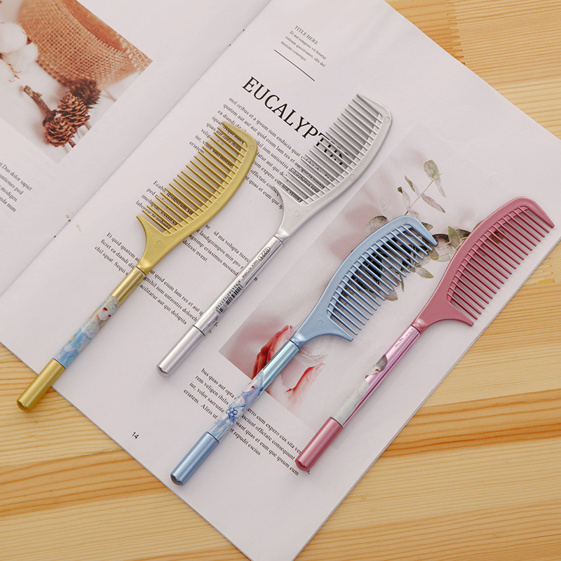 Wholesale of creative cartoon comb-shaped gel pens, black gel pens, signature pens, student gel pens, stationery and school supplies Specification image