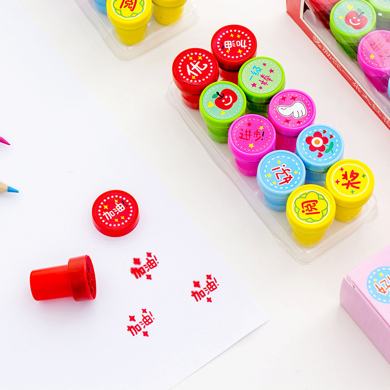 Little Red Flower style teaching aid seal student comment seal set Teacher Assistant homework comment seal set details Picture
