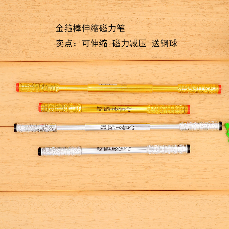 Retractable golden hoop rod magnetic pressure-reducing gel pen with 12 steel balls, black 0.38 magnetic pressure-reducing gel pen wholesale details Picture