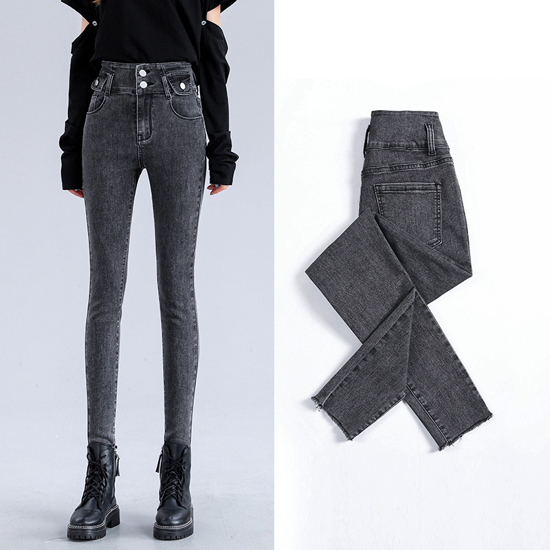 High-waisted slim-fitting jeans for women, stretchy 9-inch pants for women, new style of tight-fitting pants for women, making them look slimmer and taller