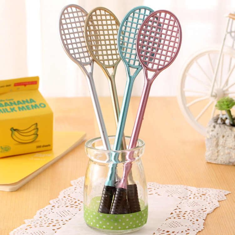 Creative simulation tennis racket, metallic color gel pen, black 0.5mm, student gel pen wholesale, student stationery manufacturer