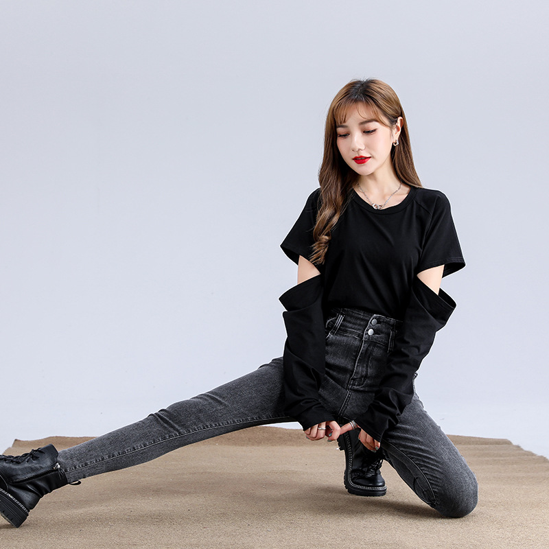 High-waisted slim-fitting jeans for women, stretchy 9-inch pants for women, new style of tight-fitting pants for women, making them look slimmer and taller details Picture