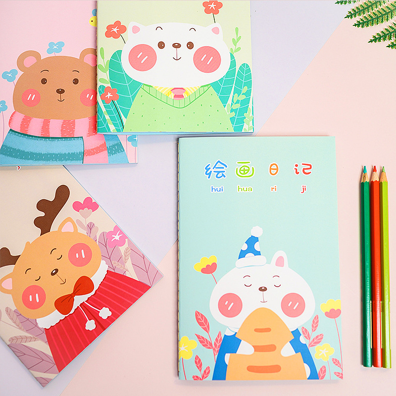 A5 Cute Cartoon Drawing Diary, primary school students' drawing and writing storybook, square grid practice exercise book, stationery wholesale details Picture