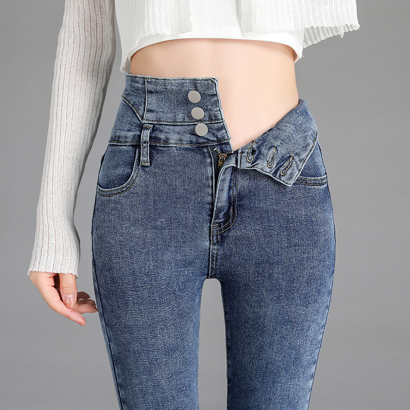 High-waisted jeans for women in autumn, new Korean-style slimming and form-fitting elastic skinny pants, casual tight pencil pants Item Picture